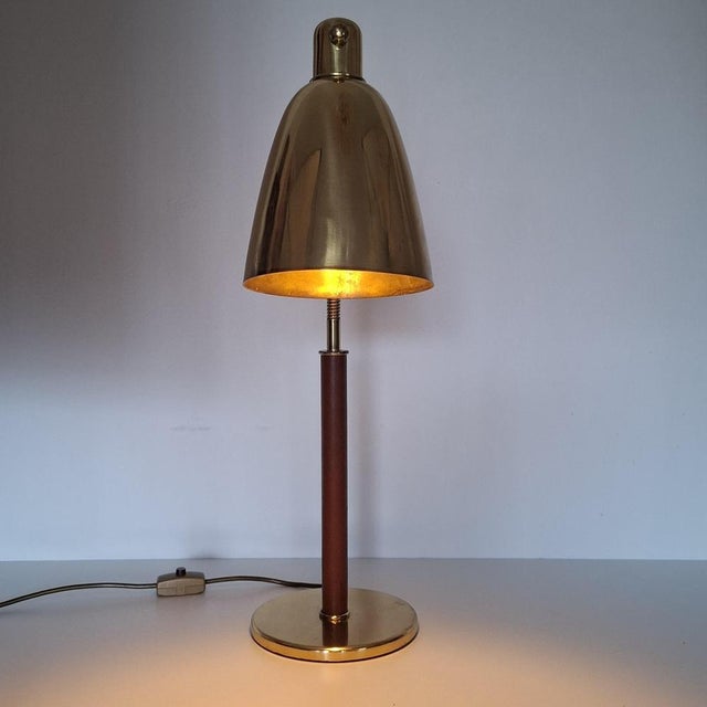 Metal Table Lamp in Brass and Leather by Josef Frank for J.T. Kalmar, 1950s For Sale - Image 7 of 18