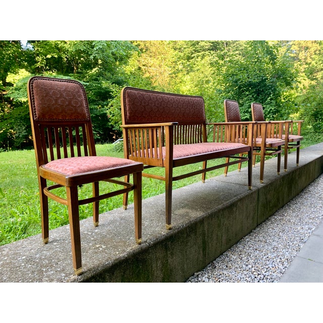 Brown Art Nouveau Vienna Sofa and Armchairs by J.J Kohn for Jacob & Josef Kohn, 1890s, Set of 4 For Sale - Image 8 of 18