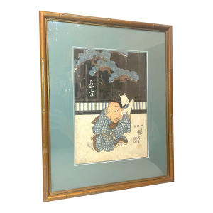 Antique Late 1840's Utagawa Kunimaro Japanese Woodblock Figural Edo Man Print