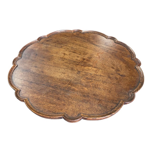 Antique English Oak Scalloped Edge Lazy Susan For Sale