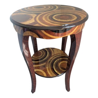 Signed Giuseppe Mastellone Italian Multi-Wood Marquetry Inlaid Two-Tier Side Table For Sale