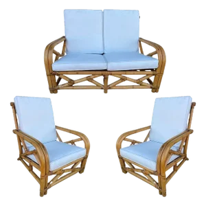 Restored Child Size "1949er" Two-Strand Rattan Sofa & Lounge Chair Set