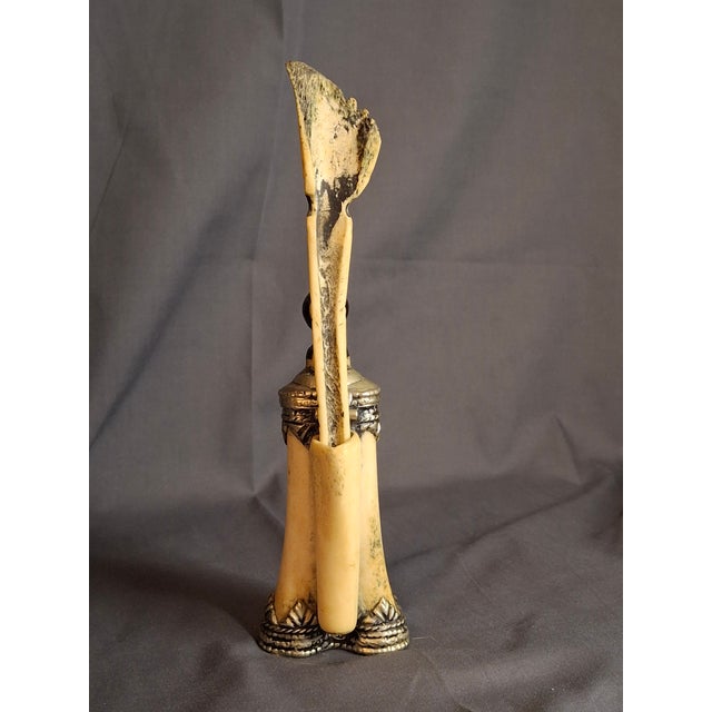 Beige Rare 19thC Moroccan Judaica Camel Bone Inkwell Set - Star of David - Original Pen For Sale - Image 8 of 18