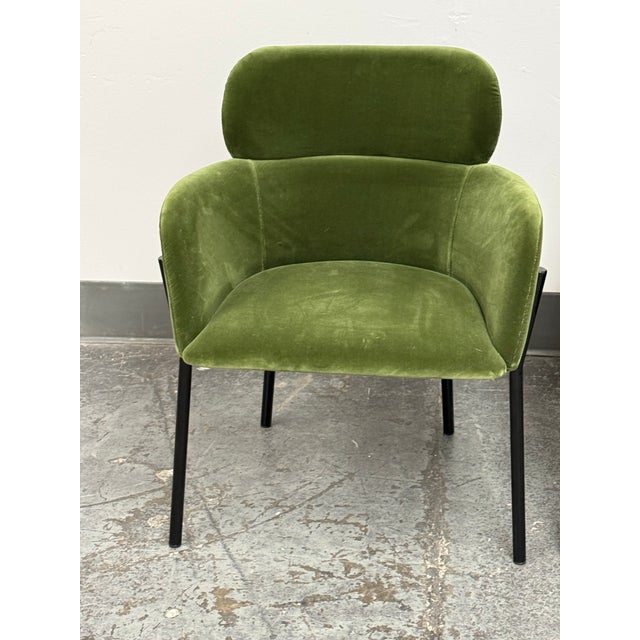 Textile Caleb Zipperer for Cb2 Azalea Forest Green Logan Velvet Armchairs, Pair For Sale - Image 7 of 12