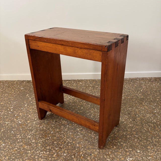 Brutalist Chalet Bench or Factory Stool in Pine, France, 1950s For Sale - Image 4 of 9