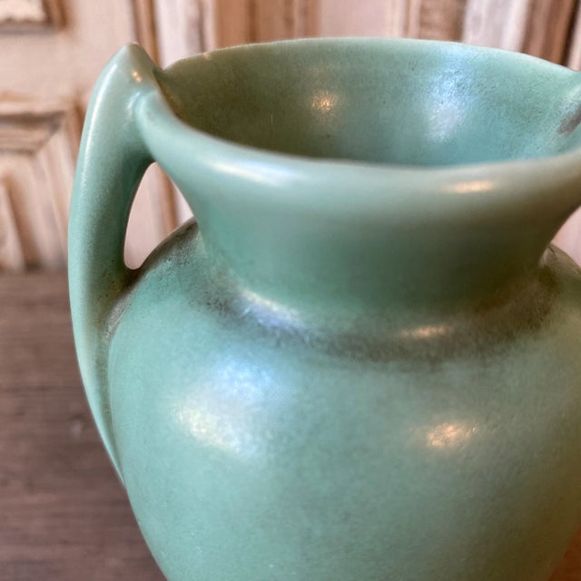 Vintage Petite Art Deco Pottery Vase in Matte Green Glaze For Sale - Image 10 of 11