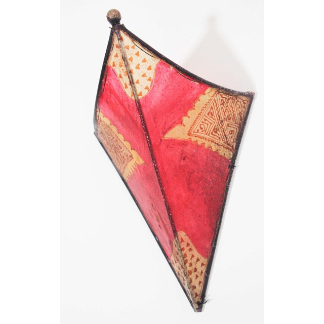 Late 20th Century Vintage Moroccan Berber Hand-Painted Red Hide & Iron Wall Sconce Shade, 1980s For Sale - Image 5 of 10