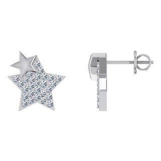 10K White Gold Round Diamond Double Star Stud Earrings 1/6 Cttw, A Pair For Sale