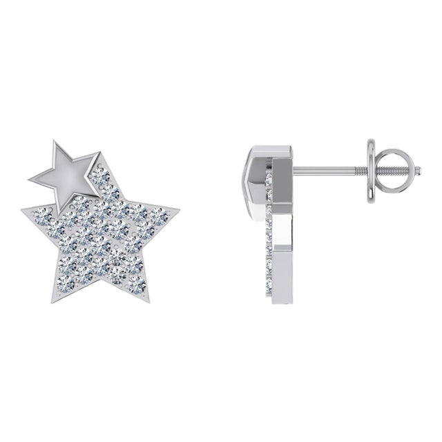 10K White Gold Round Diamond Double Star Stud Earrings 1/6 Cttw, A Pair For Sale