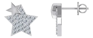 10K White Gold Round Diamond Double Star Stud Earrings 1/6 Cttw, A Pair