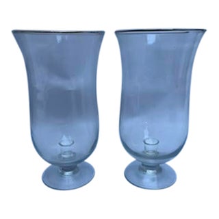 Vintage Clear Glass Gold Rim Candle Hurricanes a Pair For Sale