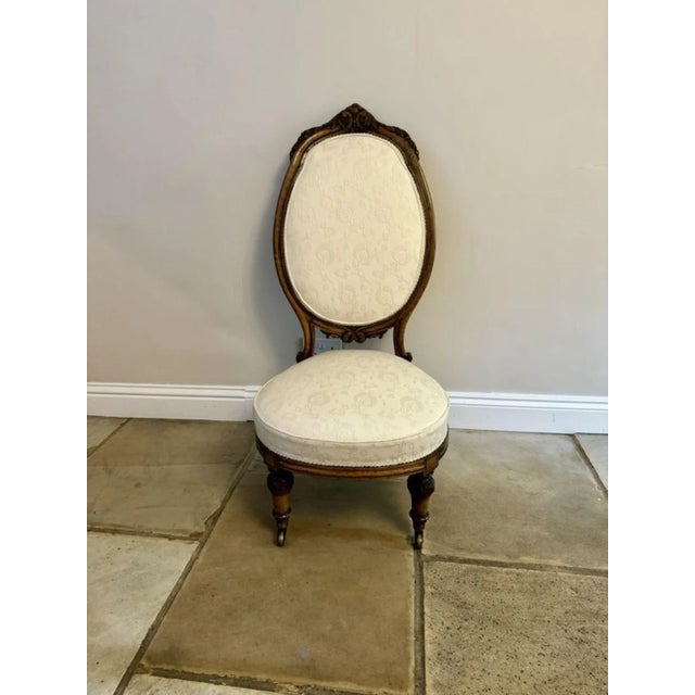 Antique Victorian Carved Walnut Ladies Chair, 1860s For Sale - Image 9 of 10