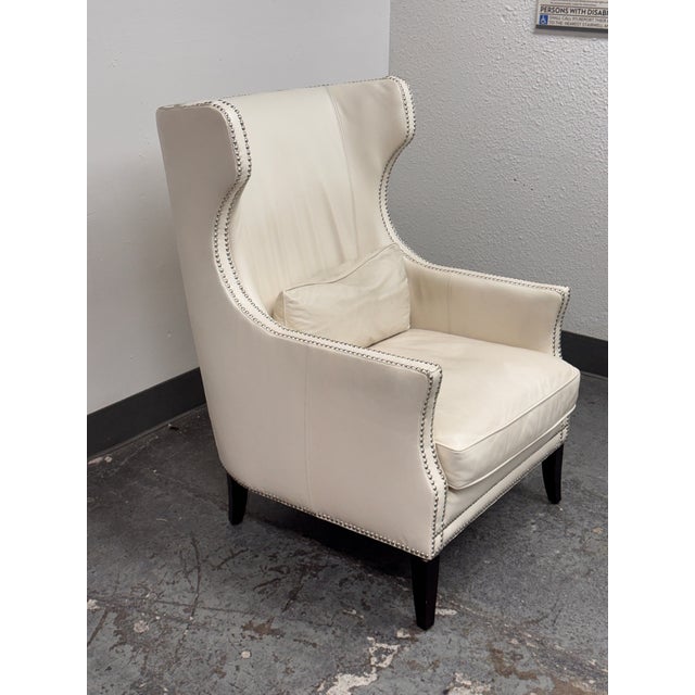 Z Gallerie Davis Leather Wingback Armchair For Sale - Image 4 of 12