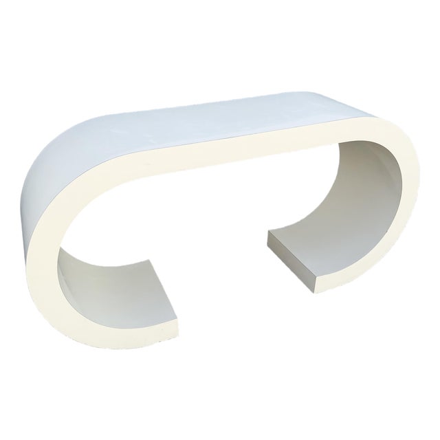 Postmodern Cream Gloss Laminate Scroll Console Table For Sale
