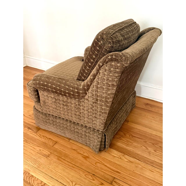 Wood Contemporary Brown Chenille Custom Upholstered Club Chair For Sale - Image 7 of 11