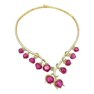 Bochic “Capri” Vintage Natural Ruby, White Topaz & Peridot Necklace For Sale