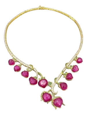 Bochic “Capri” Vintage Natural Ruby, White Topaz & Peridot Necklace