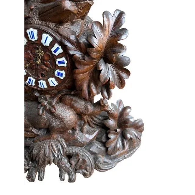 Late 19th Century Swiss Black Forest Hand-Carved Clock, Alpine Carved Case For Sale In Aspen - Image 6 of 9