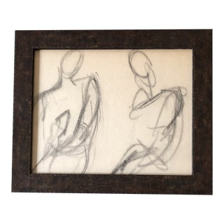 Vintage Original Abstract Charcoal Study Drawing Double Figures 1950’s For Sale