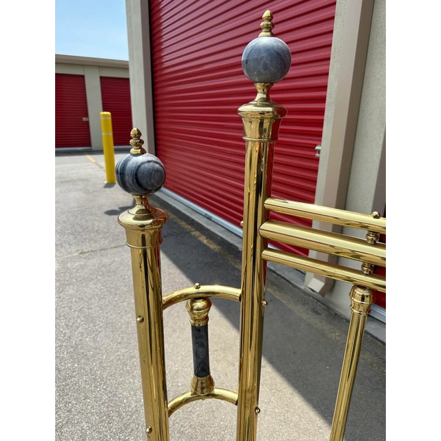 Vintage Hollywood Regency Brass Full Size Bed Frame With Marble Accents For Sale - Image 10 of 11
