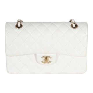 White Quilted Caviar Small Classic Double Flap Handbag For Sale