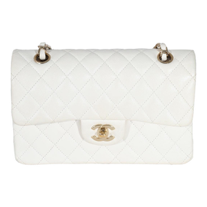White Quilted Caviar Small Classic Double Flap Handbag
