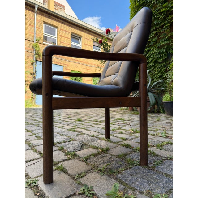 Wood Armchair in Dark Brown Real Leather from Dyrlund For Sale - Image 7 of 11