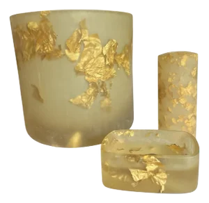 1990s Vintage Martha Sturdy Suspended Gold Leaf in Resin Bathroom Set - 3 Pieces
