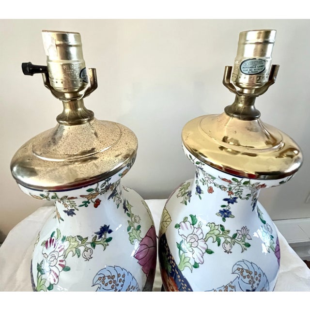 Mid-Century Chinoiserie Tobacco Leaf Table Lamps - a Pair For Sale - Image 10 of 11