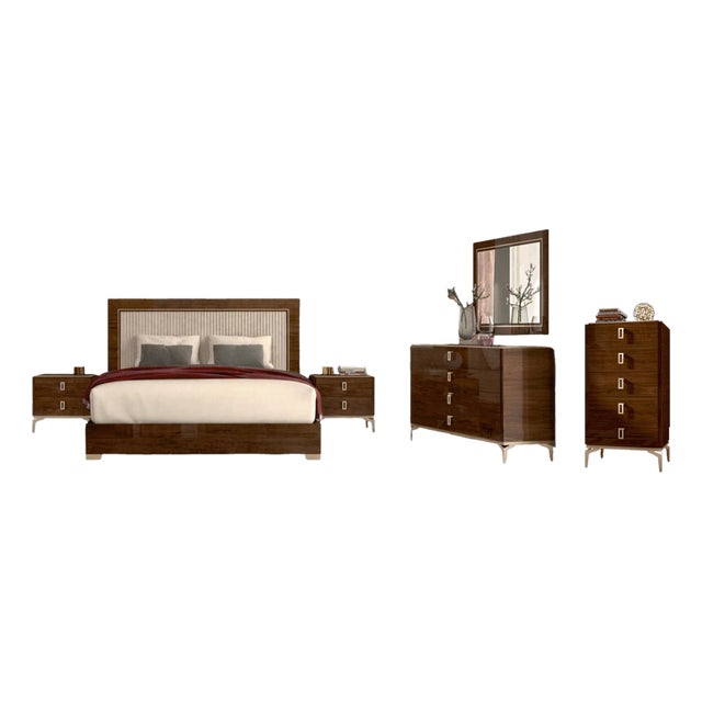 Italian Luxury 6-Piece King Bedroom Set – Sleek Modern Elegance | Wood Slat Frame Included For Sale