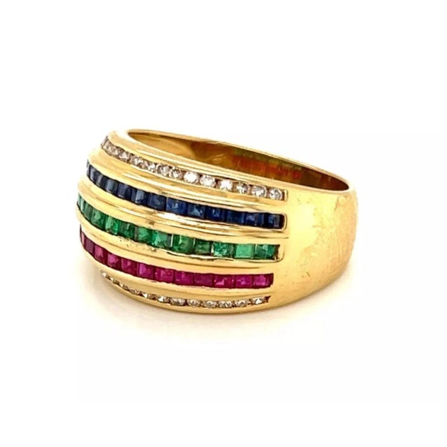 Late 20th Century Le Vian Diamond & Multicolor Gems 18k Yellow Gold Dome Band Ring - Size 7.5 For Sale - Image 5 of 7