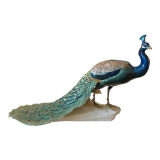 1910s Art Nouveau Extraordinary Nymphenburg Porcelain Peacock For Sale