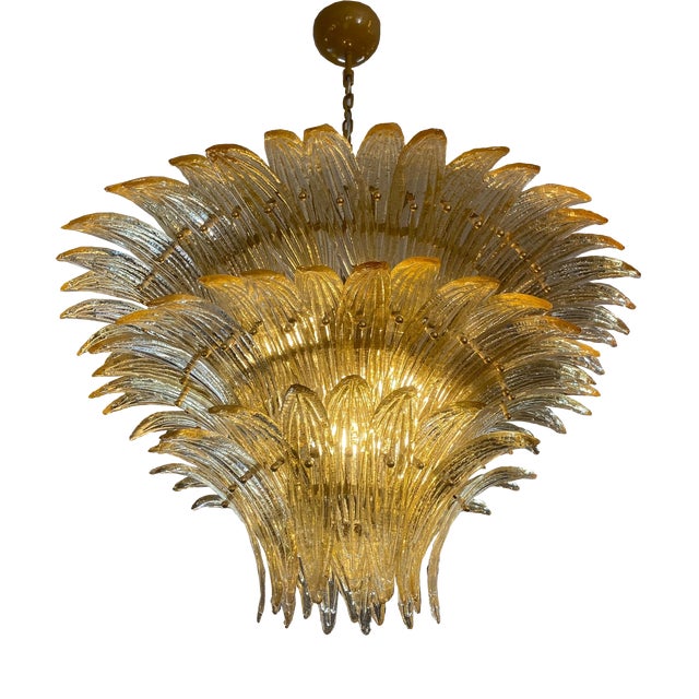 Vintage Hanging Lamp in Gold Murano Glass from Barovier & Toso, 1950s For Sale