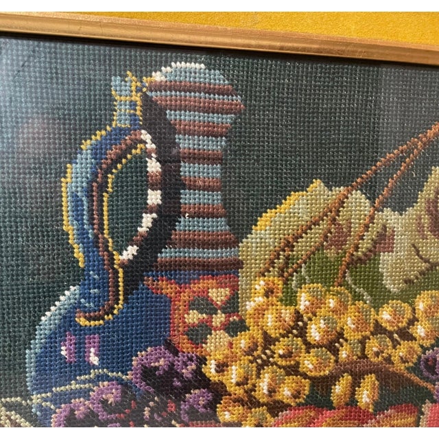 Vintage Original Hand Embroidered Still Life Fruit Sewn Needlepoint Art Sampler For Sale In New York - Image 6 of 11