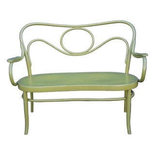Early 20th Century Painted Thonet Embossed Bentwood Bench For Sale
