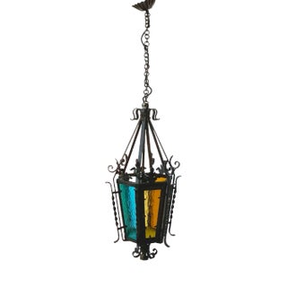 Wrought Iron Pendant Lantern, 1950s For Sale