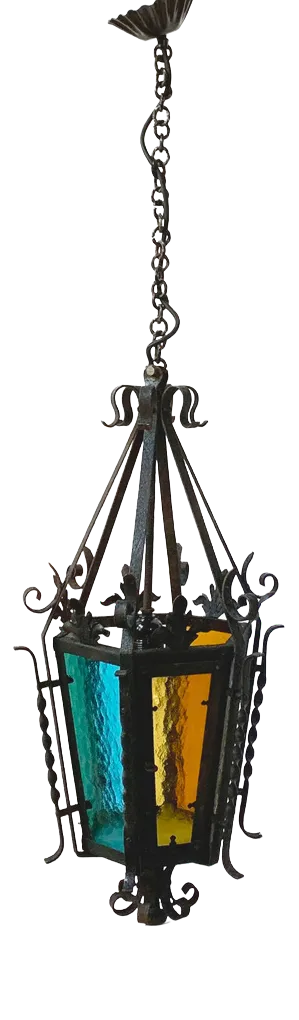 Wrought Iron Pendant Lantern, 1950s