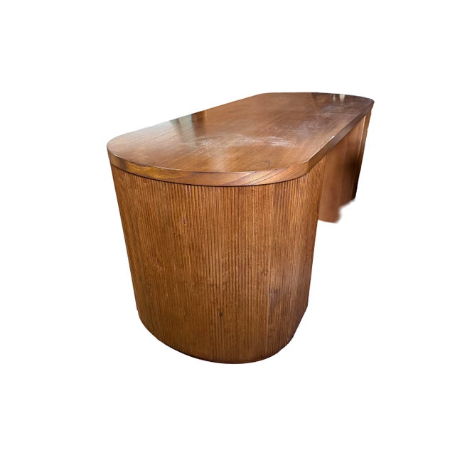 Wonderful Reid Oval Warm Oak Wood Storage Desk Designed by Mermelada Estudio For Sale - Image 4 of 13