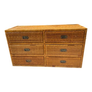 Vintage Rattan Campaign Style Double Dresser For Sale