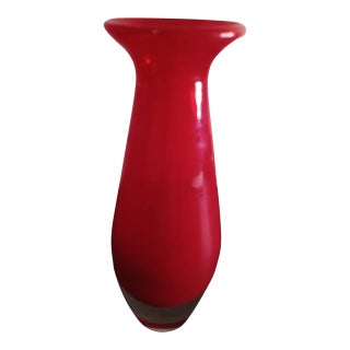 1980s Krosno Red Art Glass Poland Bud Vase. For Sale