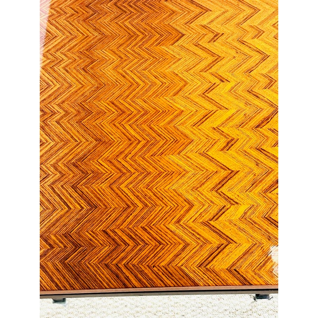 Art Deco Varnished Chevron Marquetry Dining Table with Extensions, 1940s For Sale - Image 9 of 18