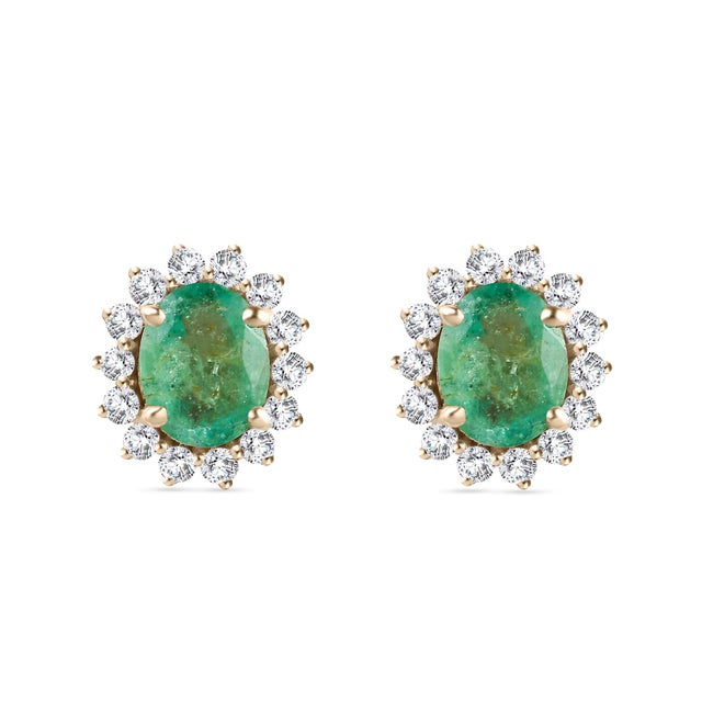 Certified Emerald and Diamond Halo Contemporary Earrings Studs- a Pair For Sale - Image 9 of 12