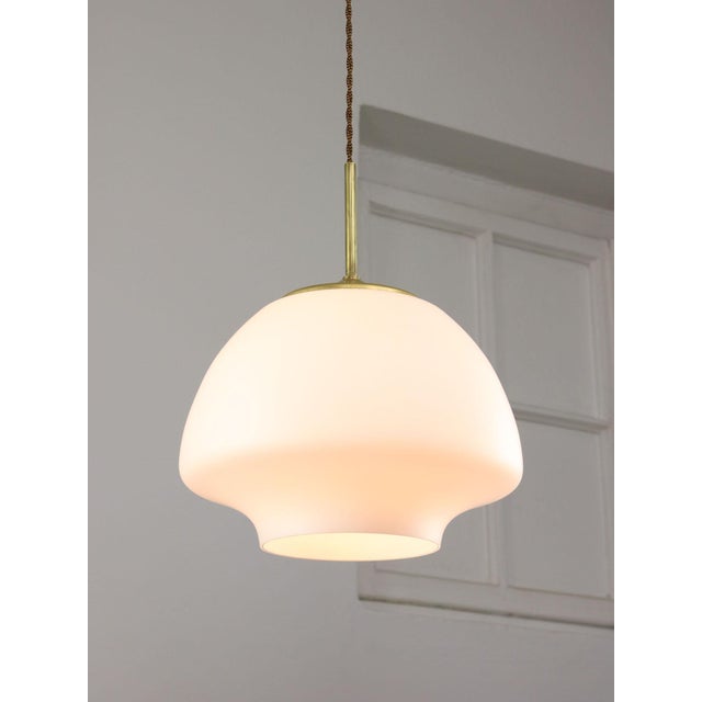Mid-Century Modern Italian Opaline Glass and Brass Pendant Lamp For Sale - Image 16 of 16