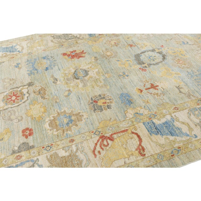 Textile Contemporary Sultanabad Wool Rug - Transitional All-Over Floral Sage Green & Blue For Sale - Image 7 of 10