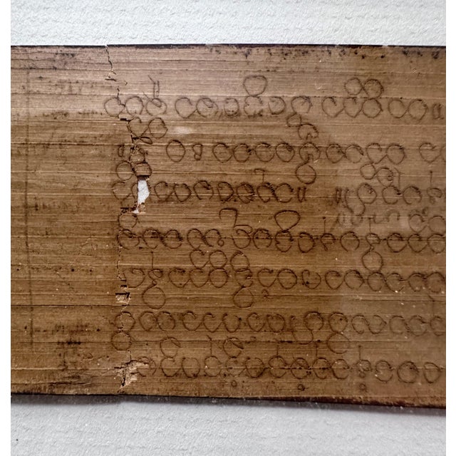 Wood Vintage Burmese Buddhist Scripture on Palm Leaf, Framed For Sale - Image 7 of 11