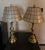 Circa 1970’s capiz shell shade, brass lamp set. In good working condition with original housing and cords.