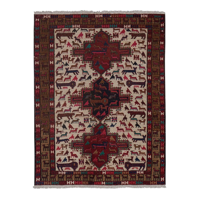 Animal Pattern Soumac Kilim Rug 3'5'' X 4'7'' For Sale