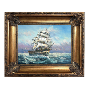 Signed Original Oil Painting on Canvas Seascape Gold Frame Maritime Nautical Art