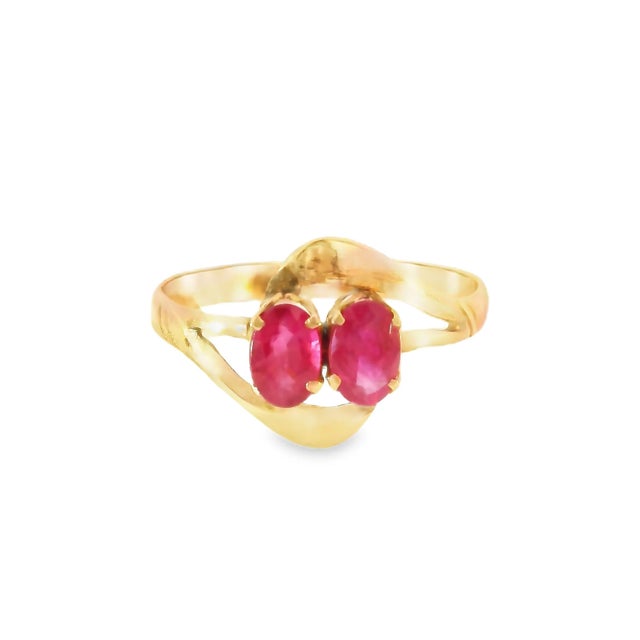 18K Pink Gold Ruby Pinky Ring This exquisite Estate 18K Pink Gold Ruby Pinky Ring features two vibrant natural oval rubies...