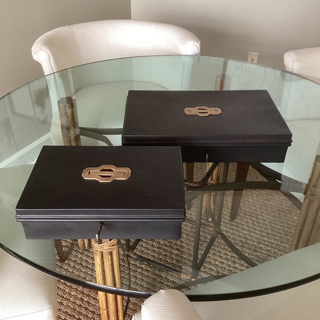 Late 20th Century Late 20th Century Set of Two Metal Storage Boxes With Brass Handles and Working Keys For Sale - Image 5 of 10